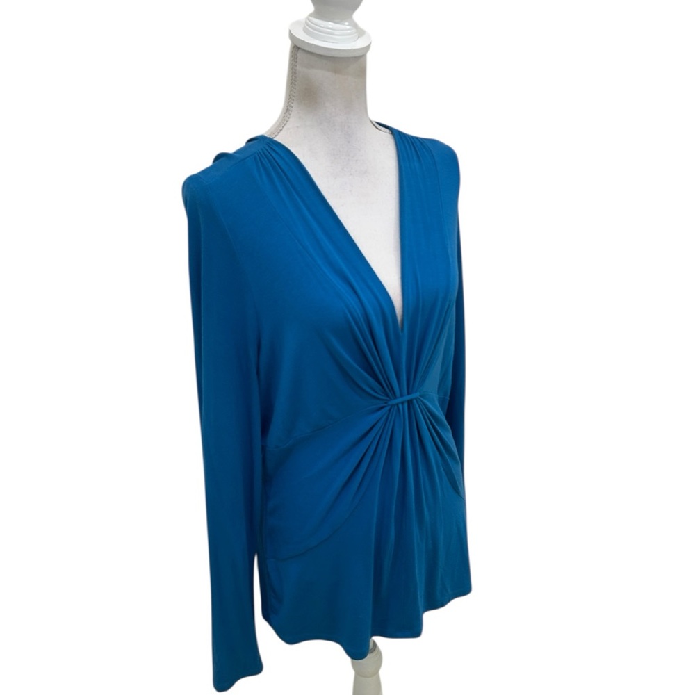 Kate Hill Teal v neck Long-Sleeve Twist-Front stretchy Top size medium - Picture 3 of 7